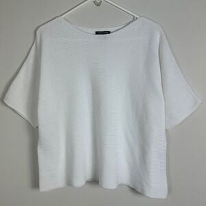 Eileen Fisher White Short Sleeve Knit Sweater Top Womens Sz Small Organic Cotton
